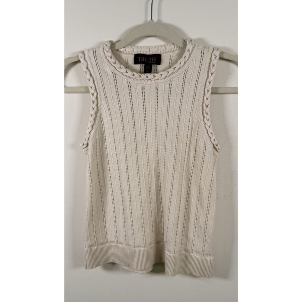 Truth by Republic Womens Beige Sleeveless Crew Neck Knit Sweater Tank- S/P